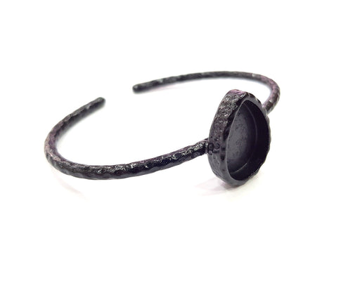 Black Bracelet Blank Cuff Bezel Resin Bangle inlay Blank Glass Cabochon Base Bezel Hammered Adjustable Black Bracelet (18x13mm ) G16336