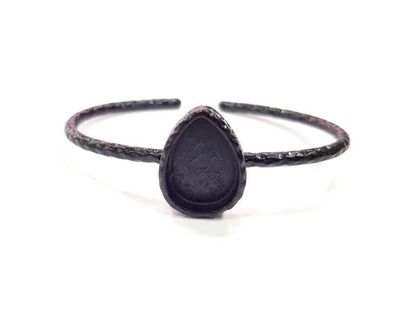 Black Bracelet Blank Cuff Bezel Resin Bangle inlay Blank Glass Cabochon Base Bezel Hammered Adjustable Black Bracelet (18x13mm ) G16336