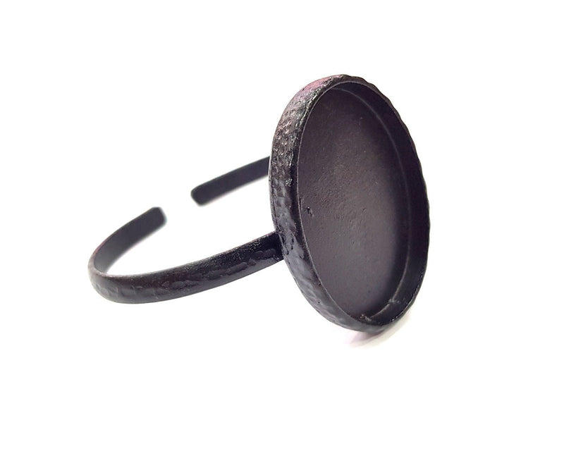 Black Bracelet Blank Cuff Bezel Resin Bangle inlay Blank Glass Cabochon Base Bezel Hammered Adjustable Black Bracelet (40x30mm ) G16337