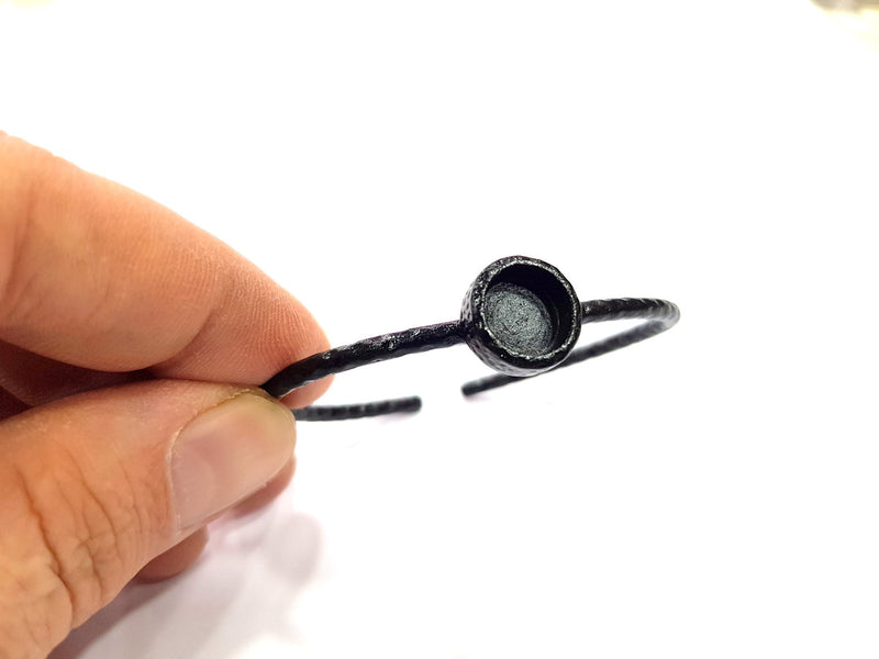 Black Bracelet Blank Cuff Bezel Resin Bangle inlay Blank Glass Cabochon Base Bezel Hammered Adjustable Black Bracelet (10mm ) G16340