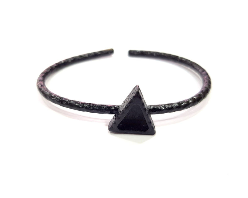 Black Bracelet Blank Cuff Bezel Resin Bangle inlay Blank Glass Cabochon Base Bezel Hammered Adjustable Black Bracelet (9x8mm ) G16341