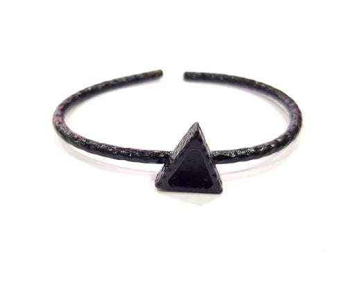 Black Bracelet Blank Cuff Bezel Resin Bangle inlay Blank Glass Cabochon Base Bezel Hammered Adjustable Black Bracelet (9x8mm ) G16341