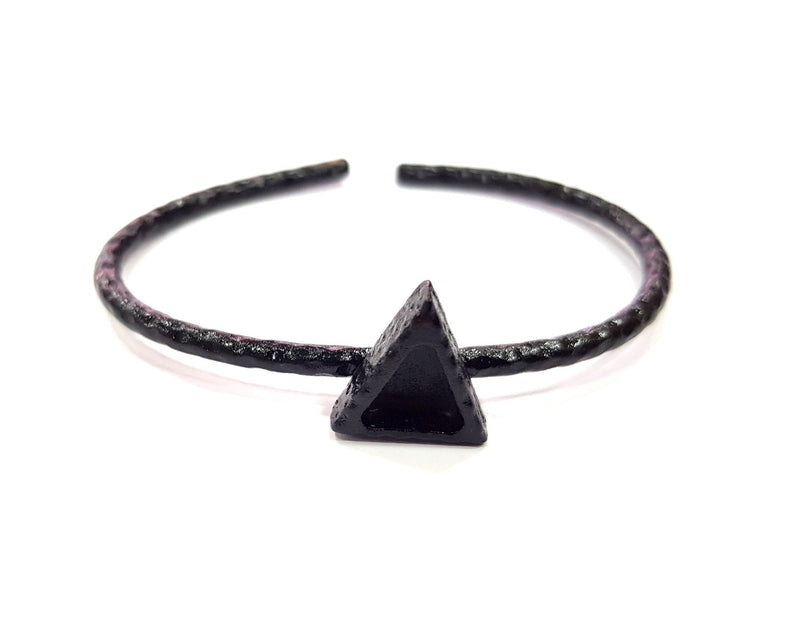 Black Bracelet Blank Cuff Bezel Resin Bangle inlay Blank Glass Cabochon Base Bezel Hammered Adjustable Black Bracelet (9x8mm ) G16341