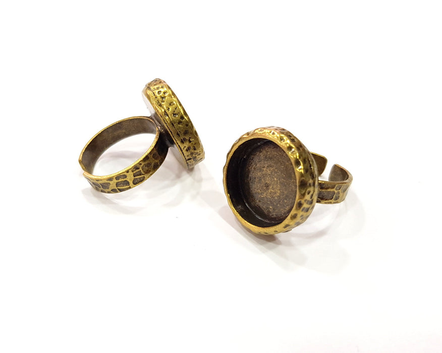 Antique Bronze Ring Blank Setting Cabochon Base inlay Ring Backs Mounting Adjustable Ring Bezel (16mm blank) Antique Bronze Plated G16345