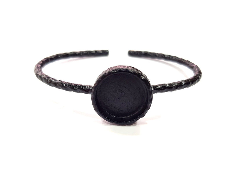 Black Bracelet Blank Cuff Bezel Resin Bangle inlay Blank Glass Cabochon Base Bezel Hammered Adjustable Black Bracelet (16mm ) G16348