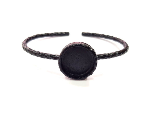 Black Bracelet Blank Cuff Bezel Resin Bangle inlay Blank Glass Cabochon Base Bezel Hammered Adjustable Black Bracelet (16mm ) G16348