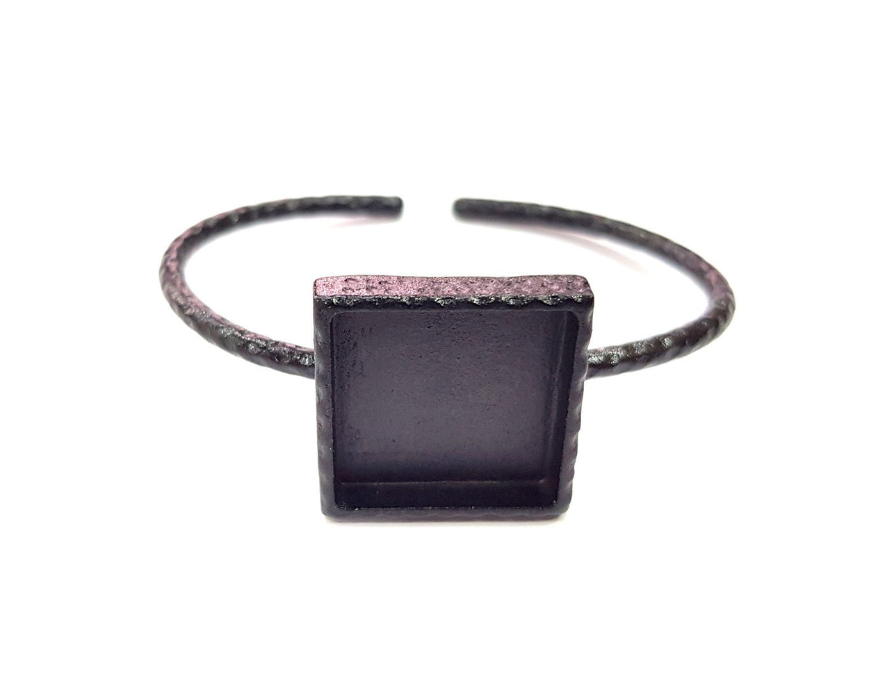 Black Bracelet Blank Cuff Bezel Resin Bangle inlay Blank Glass Cabochon Base Bezel Hammered Adjustable Black Bracelet (20x20mm ) G16349