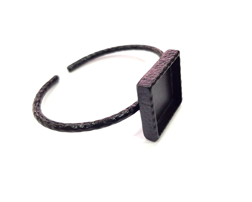 Black Bracelet Blank Cuff Bezel Resin Bangle inlay Blank Glass Cabochon Base Bezel Hammered Adjustable Black Bracelet (20x20mm ) G16349