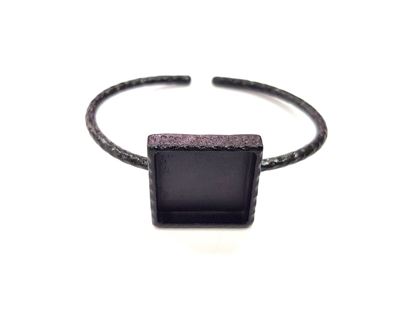 Black Bracelet Blank Cuff Bezel Resin Bangle inlay Blank Glass Cabochon Base Bezel Hammered Adjustable Black Bracelet (20x20mm ) G16349