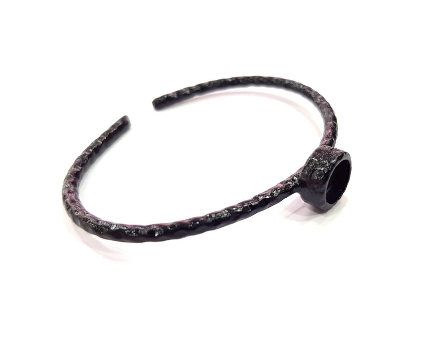 Black Bracelet Blank Cuff Bezel Resin Bangle inlay Blank Glass Cabochon Base Bezel Hammered Adjustable Black Bracelet (8mm ) G16350