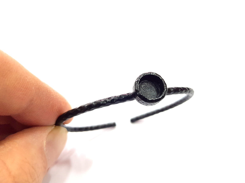 Black Bracelet Blank Cuff Bezel Resin Bangle inlay Blank Glass Cabochon Base Bezel Hammered Adjustable Black Bracelet (8mm ) G16350