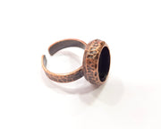 Hammered Ring Blank Setting Cabochon Base inlay Ring Backs Mounting Adjustable Ring Base Bezel (14x10mm blank) Antique Copper Plated G16351