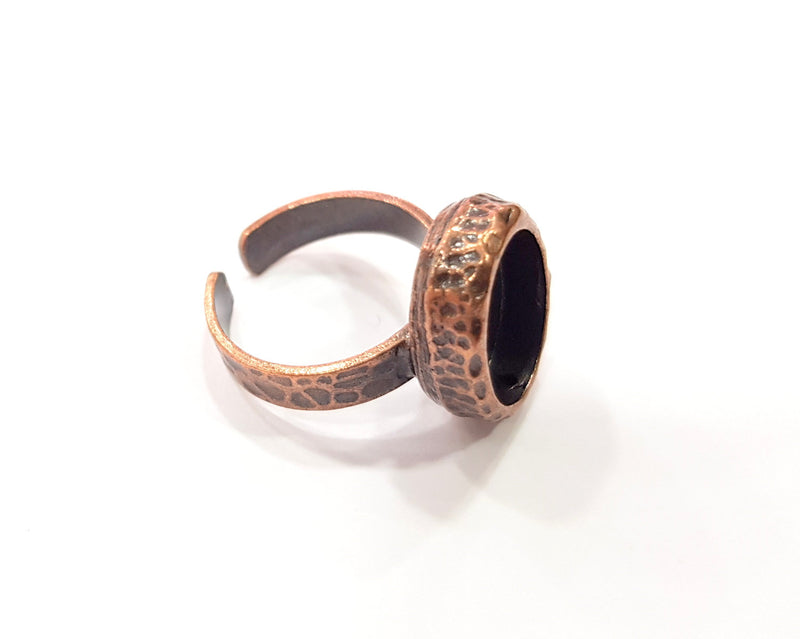 Hammered Ring Blank Setting Cabochon Base inlay Ring Backs Mounting Adjustable Ring Base Bezel (14x10mm blank) Antique Copper Plated G16351