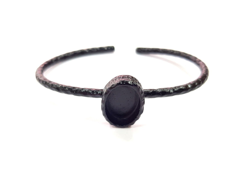 Black Bracelet Blank Cuff Bezel Resin Bangle inlay Blank Glass Cabochon Base Bezel Hammered Adjustable Black Bracelet (14x10mm ) G16352