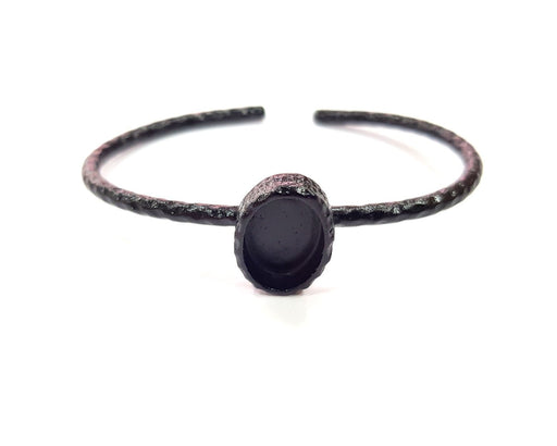 Black Bracelet Blank Cuff Bezel Resin Bangle inlay Blank Glass Cabochon Base Bezel Hammered Adjustable Black Bracelet (14x10mm ) G16352
