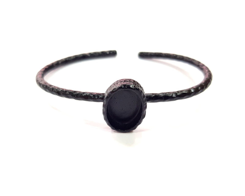 Black Bracelet Blank Cuff Bezel Resin Bangle inlay Blank Glass Cabochon Base Bezel Hammered Adjustable Black Bracelet (14x10mm ) G16352