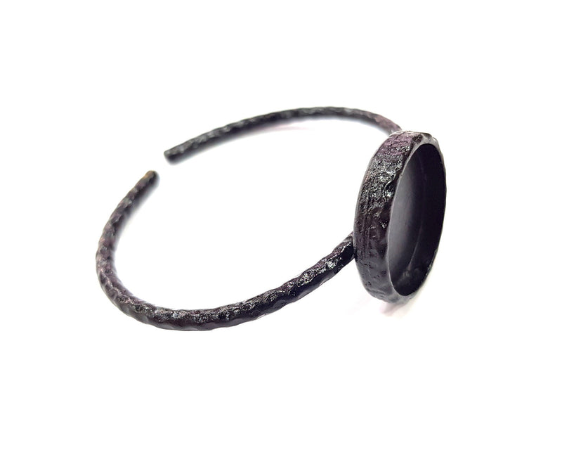 Black Bracelet Blank Cuff Bezel Resin Bangle inlay Blank Glass Cabochon Base Bezel Hammered Adjustable Black Bracelet (22mm ) G16353