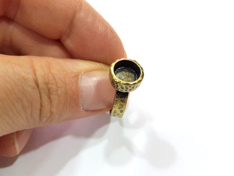 Hammered Ring Blank Setting Cabochon Base inlay Ring Backs Mounting Adjustable Ring Bezel (8mm blank) Antique Bronze Plated G16354