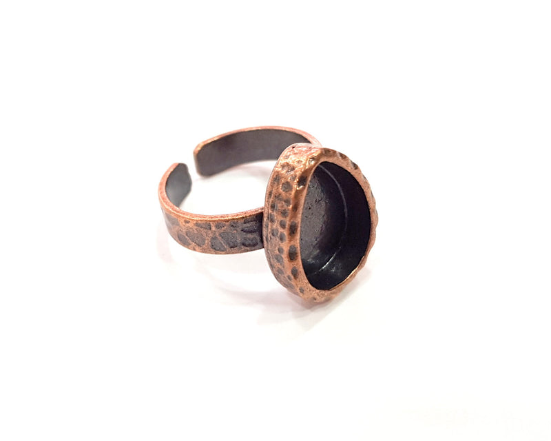 Hammered Ring Blank Setting Cabochon Base inlay Ring Backs Mounting Adjustable Ring Base Bezel (14x10mm blank) Antique Copper Plated G16355