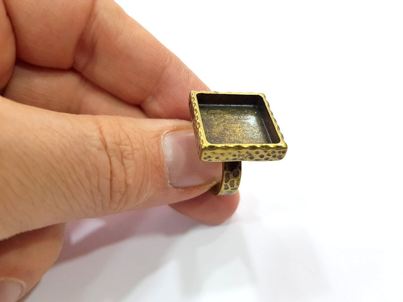 Antique Bronze Ring Blank Setting Cabochon Base inlay Ring Backs Mounting Adjustable Ring Bezel (16x16mm blank) Antique Bronze Plated G16356