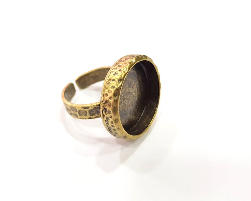 Hammered Ring Blank Setting Cabochon Base inlay Ring Backs Mounting Adjustable Ring Bezel (18mm blank) Antique Bronze Plated G16359