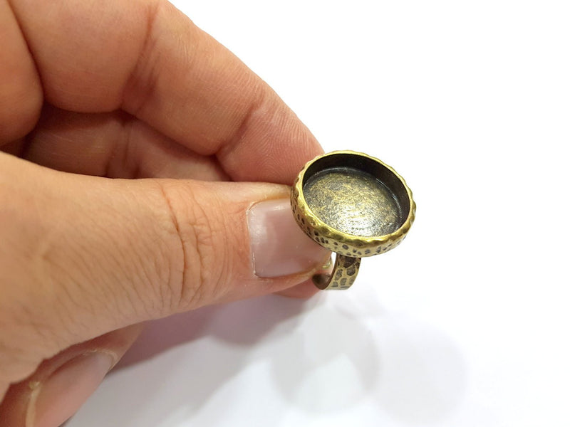 Hammered Ring Blank Setting Cabochon Base inlay Ring Backs Mounting Adjustable Ring Bezel (18mm blank) Antique Bronze Plated G16359