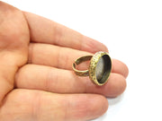 Hammered Ring Blank Setting Cabochon Base inlay Ring Backs Mounting Adjustable Ring Bezel (18mm blank) Antique Bronze Plated G16359