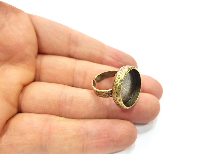Hammered Ring Blank Setting Cabochon Base inlay Ring Backs Mounting Adjustable Ring Bezel (18mm blank) Antique Bronze Plated G16359