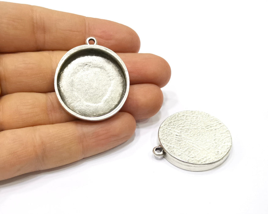 Silver Pendant Blank Base inlay Blank Resin Bezel Mosaic Mountings Antique Silver Plated Metal (30 mm blank )  G17859