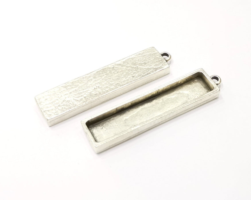 2 Silver Pendant Blank Base inlay Blank Resin Bezel Mosaic Mountings Antique Silver Plated Metal (50x10 mm blank )  G17134