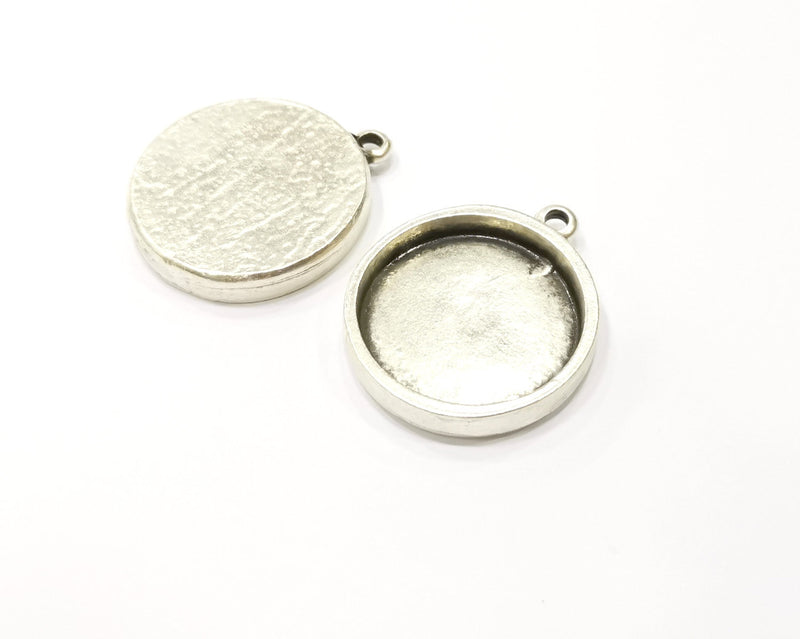 2 Silver Pendant Blank Base inlay Blank Resin Bezel Mosaic Mountings Antique Silver Plated Metal (24 mm blank )  G17135