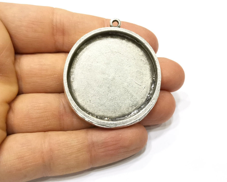 Silver Pendant Blank Base inlay Blank Resin Bezel Mosaic Mountings Antique Silver Plated Metal (40 mm blank )  G17137