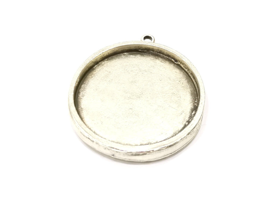 Silver Pendant Blank Base inlay Blank Resin Bezel Mosaic Mountings Antique Silver Plated Metal (40 mm blank )  G17137