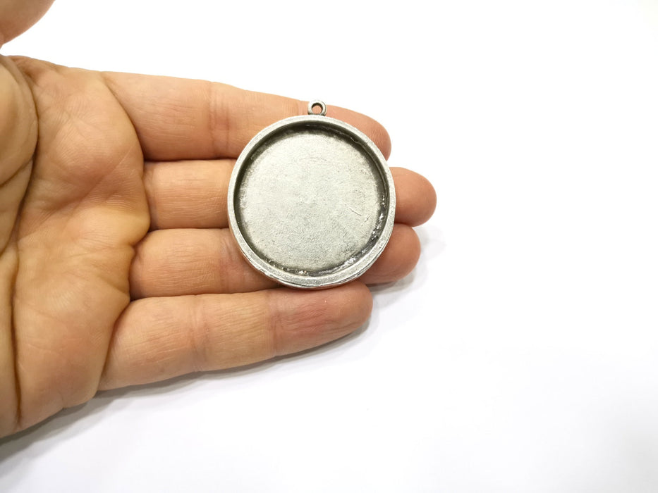 Silver Pendant Blank Base inlay Blank Resin Bezel Mosaic Mountings Antique Silver Plated Metal (40 mm blank )  G17137