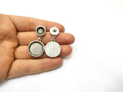 Earring Blank Backs Silver Base Setting Hammered Resin Blank Cabochon Base inlay Mounting Antique Silver Plated (10+18mm) 1 Pair G17138