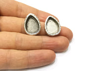 Earring Blank Backs Silver Base Setting Hammered Resin Blank Cabochon Base inlay Mounting Antique Silver Plated (18x13mm) 1 Pair G17139