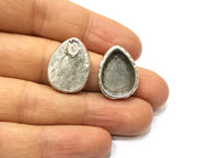 Earring Blank Backs Silver Base Setting Hammered Resin Blank Cabochon Base inlay Mounting Antique Silver Plated (18x13mm) 1 Pair G17139