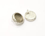 Earring Blank Backs Silver Base Setting Hammered Resin Blank Cabochon Base inlay Mounting Antique Silver Plated (16mm) 1 Pair G17140