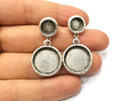 Earring Blank Backs Silver Base Setting Hammered Resin Blank Cabochon Base inlay Mounting Antique Silver Plated (10+18mm) 1 Pair G17138