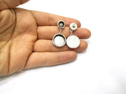 Earring Blank Backs Silver Base Setting Hammered Resin Blank Cabochon Base inlay Mounting Antique Silver Plated (8mm+16mm) 1 Pair G17142