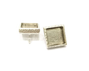 Earring Blank Backs Silver Base Setting Hammered Resin Blank Cabochon Base inlay Mounting Antique Silver Plated (16x16mm) 1 Pair G17145