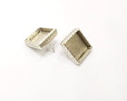 Earring Blank Backs Silver Base Setting Hammered Resin Blank Cabochon Base inlay Mounting Antique Silver Plated (16x16mm) 1 Pair G17145