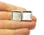 Earring Blank Backs Silver Base Setting Hammered Resin Blank Cabochon Base inlay Mounting Antique Silver Plated (16x16mm) 1 Pair G17145