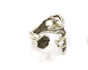 Branched Ring Blank Base Bezel Settings Cabochon Base Mountings Adjustable (6mm Blank) , Antique Silver Plated Brass G6527