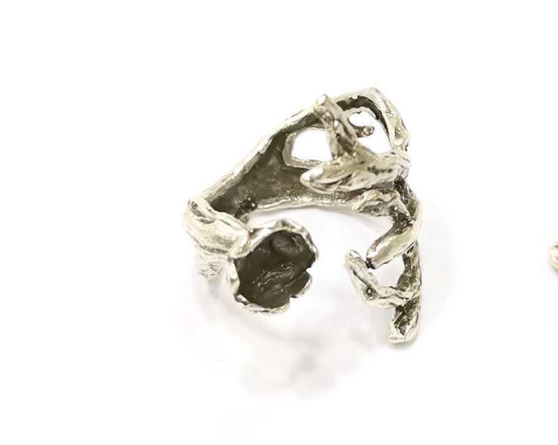 Branched Ring Blank Base Bezel Settings Cabochon Base Mountings Adjustable (6mm Blank) , Antique Silver Plated Brass G6527