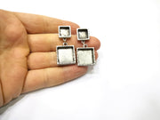 Earring Blank Backs Silver Base Setting Hammered Resin Blank Cabochon Base inlay Mounting Antique Silver Plated (10x10+16x16mm)1 Pair G17493