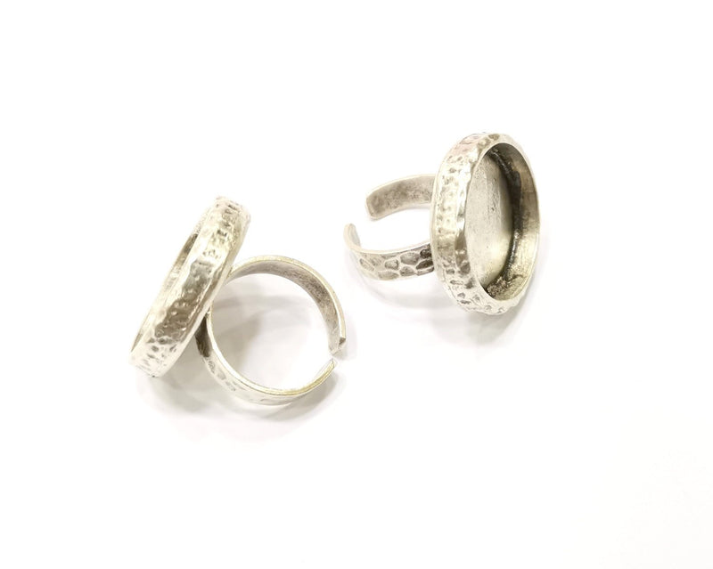 Ring Blank Setting Hammered Ring Base Bezel inlay Ring Backs Glass Cabochon Mounting Adjustable Antique Silver Plated Ring (20mm ) G17155