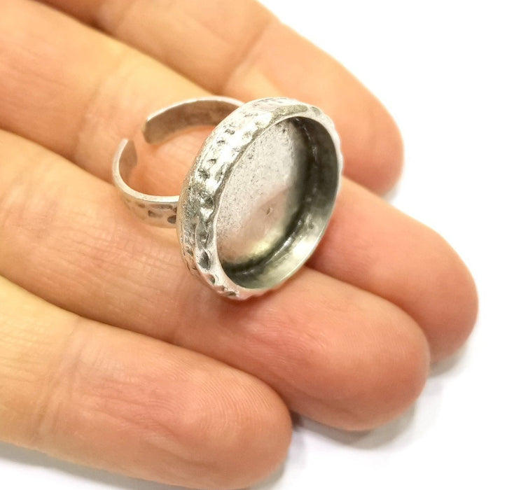Ring Blank Setting Hammered Ring Base Bezel inlay Ring Backs Glass Cabochon Mounting Adjustable Antique Silver Plated Ring (20mm ) G17155