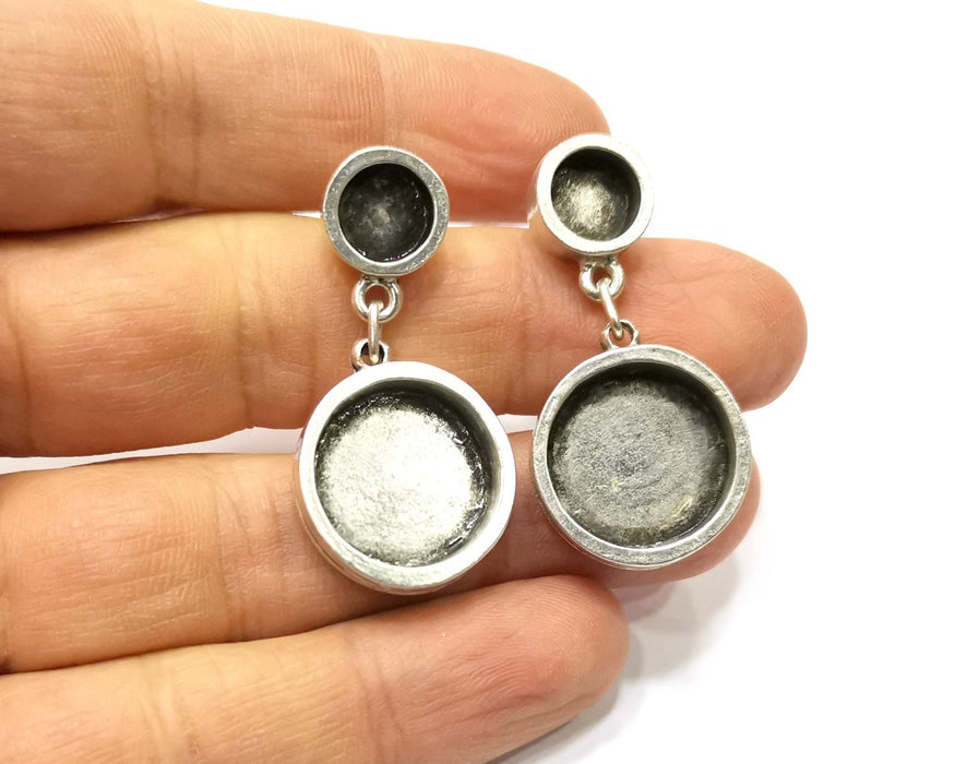 Earring Blank Base Settings Silver Resin Blank Cabochon Base inlay Blank Mountings Antique Silver Plated Metal (16mm+8mm ) 1 Pair  G17156