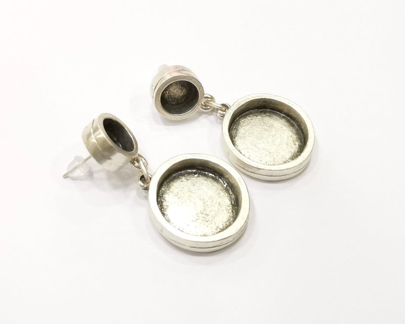 Earring Blank Base Settings Silver Resin Blank Cabochon Base inlay Blank Mountings Antique Silver Plated Metal (16mm+8mm ) 1 Pair  G17156